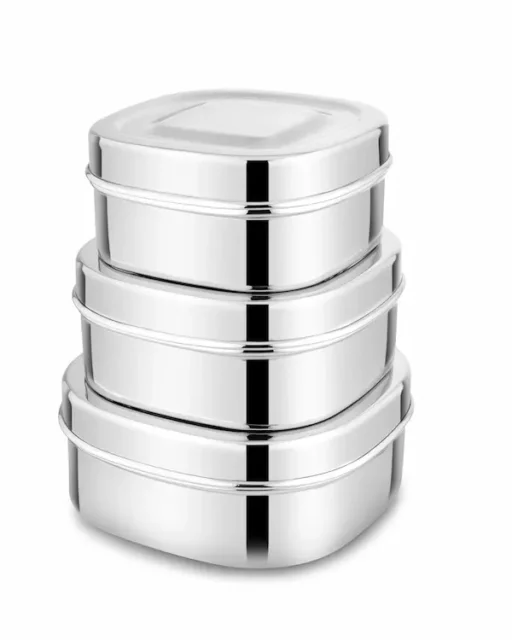 Stainless Steel Square Kitchen Containers Set of 3 Pcs