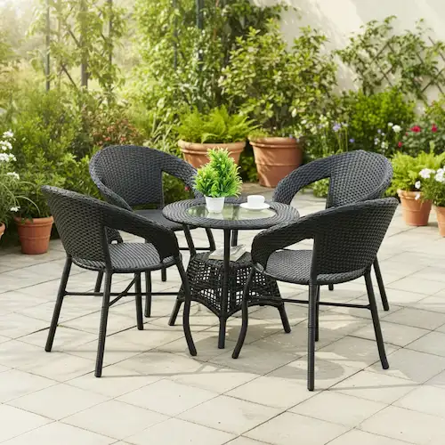DEVOKO 5 Piece Wicker Patio Conversation Furniture Set Outdoor Rattan Sectional Chair and Table Bistro