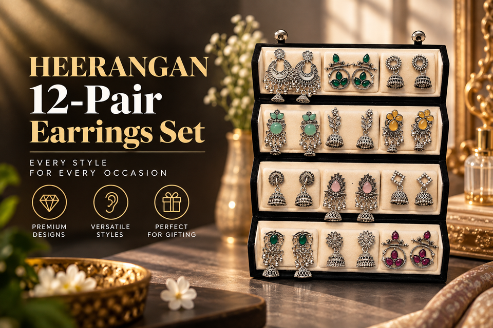 HEERANGAN 12 Pair Earrings Set