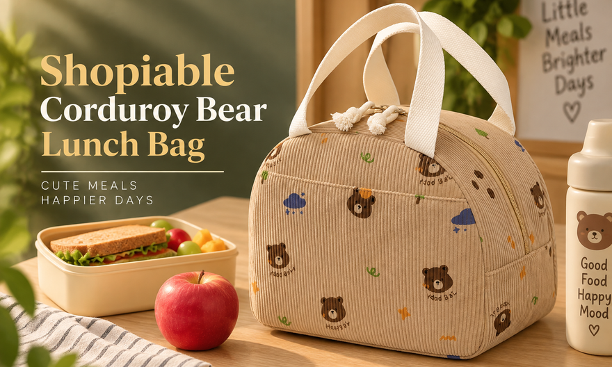 Shopiable Corduroy Bear Lunch Bag