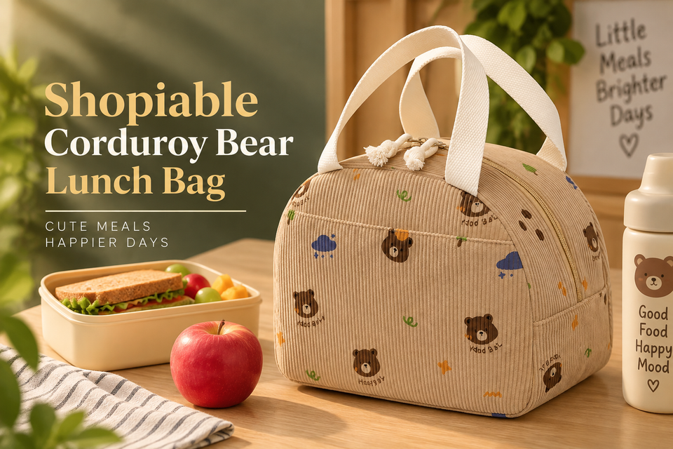 Shopiable Corduroy Bear Lunch Bag 1