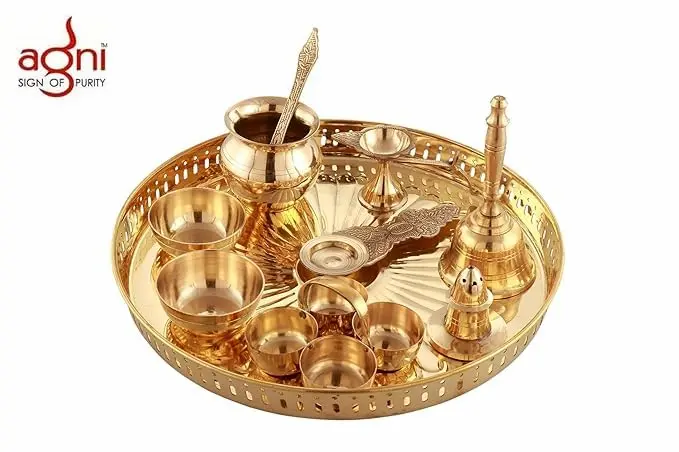 Agni 13-inch Brass Pooja Thali Set (10 Pieces) Agni 13-inch Brass Pooja Thali Set (10 Pieces)