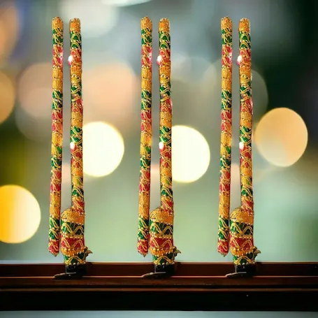 DesiDecor Brocade Lace Wooden LED Dandiya Sticks DesiDecor Brocade Lace Wooden LED Dandiya Sticks
